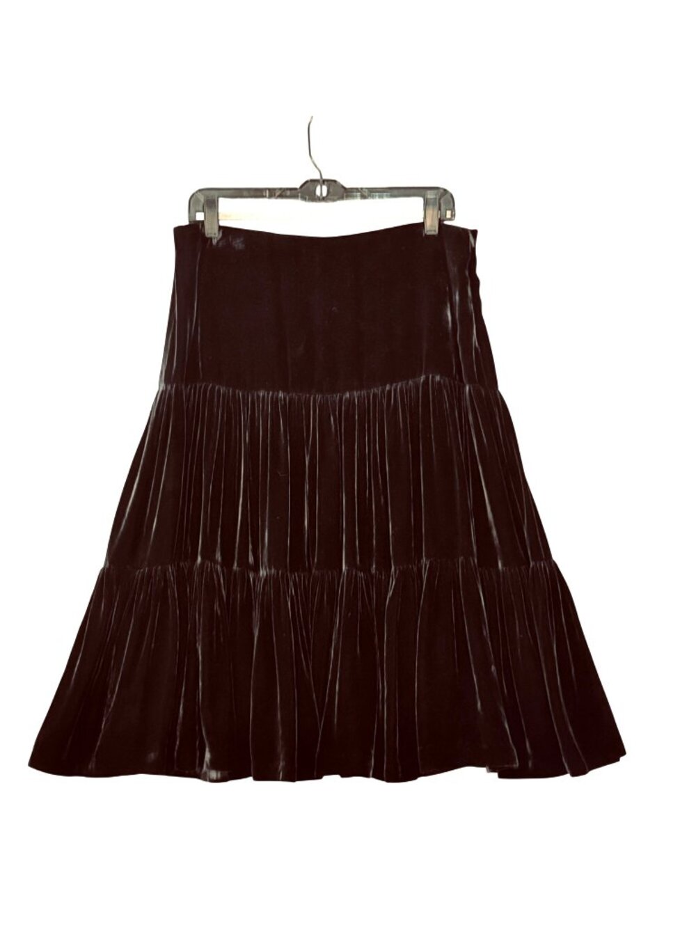 Boho Western Black Velvet Tiered Midi Skirt Size 6 by Michael Kors Side Zip